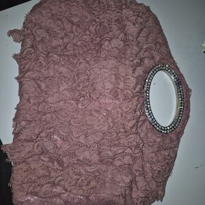 Pink Lace Clutch with Rhinestone Handle For Women Evening Dinner